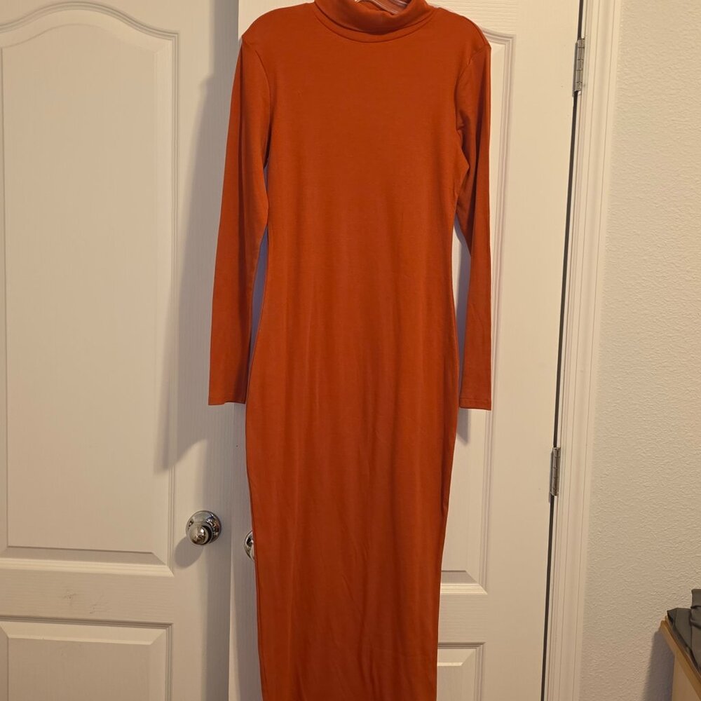 Womens stretch turtle neck maxi dress